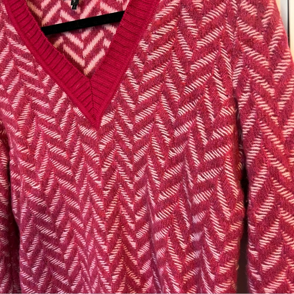 rag & bone Biata V-Neck Sweater, Sz S | Wool, Radish Pink - Picture 8 of 12